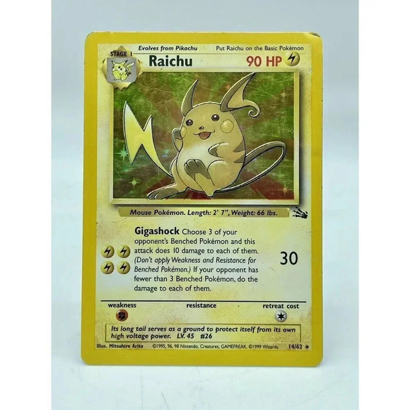 Raichu 14/62 Unlimited Fossil Holo Vintage 1999 Pokemon TCG MP *See Notes*‎ - Picture 1 of 10
